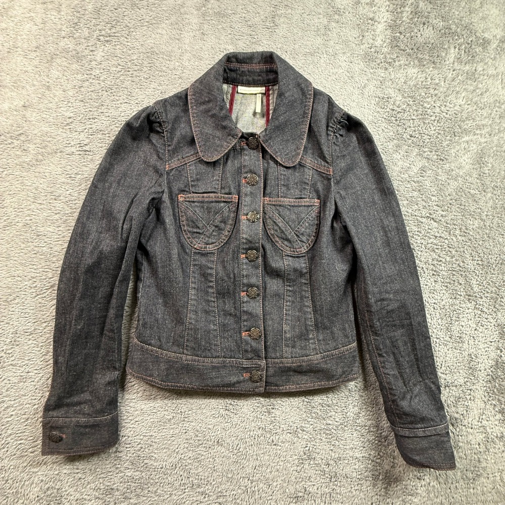 Classiques Entier Jean Jacket Womens Small Dark Wash Excellent Red Stitch Y2K